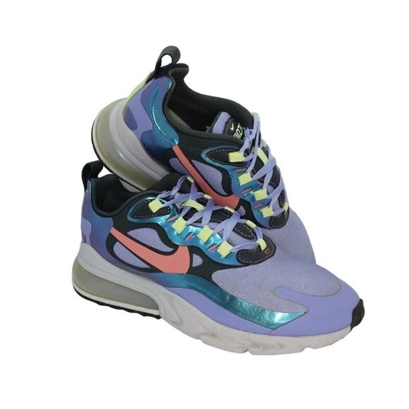 Nike Air Max 270 React Womens Pre-owned Purple/Gray/Salmon Sneakers - sz. 7 - Picture 1 of 6
